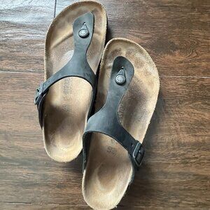 Birkenstock, Black Leather Sandals, Size 9